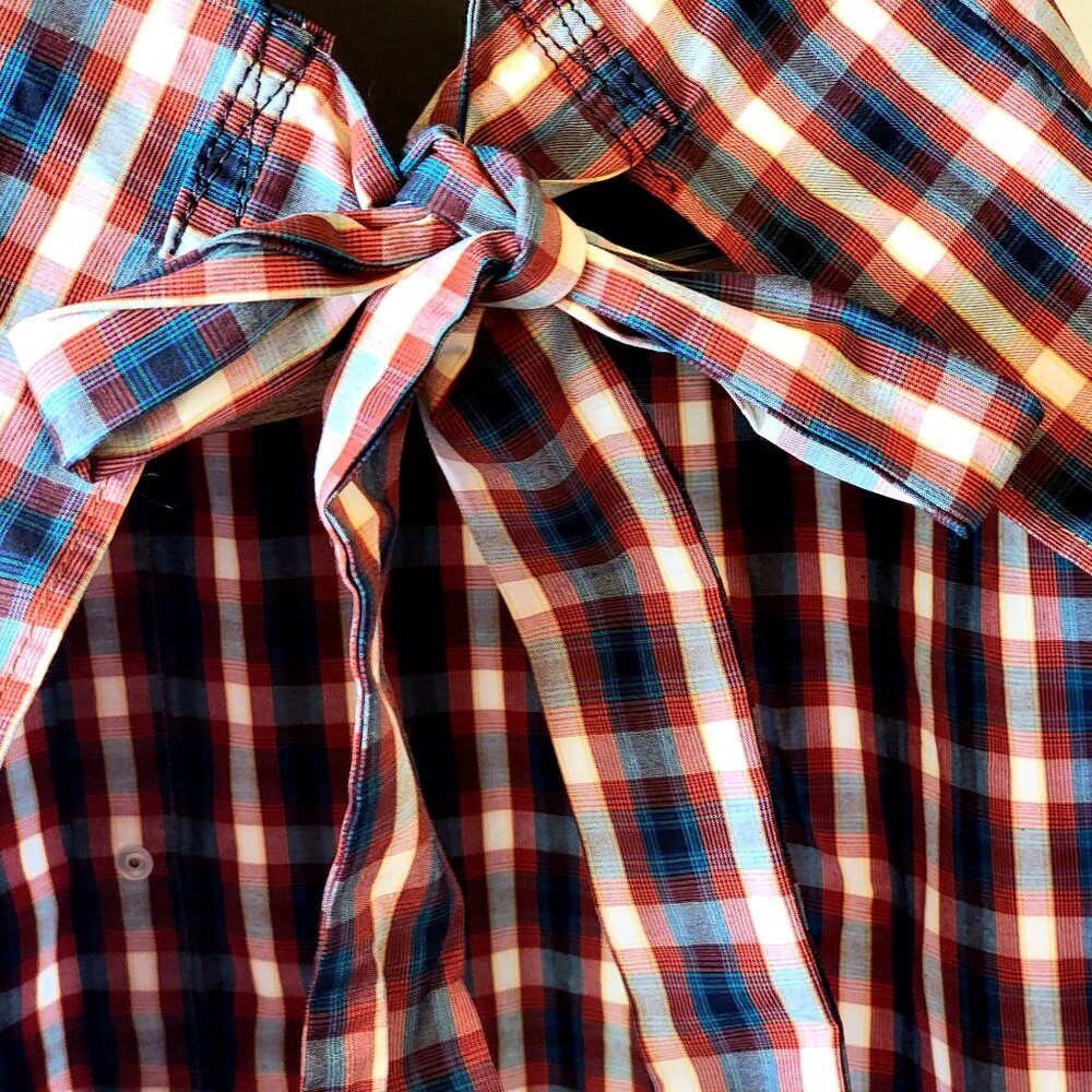 Plaid Halter Apron Cowgirl Western Country Girl  Top With Fringe Hem & Tie Back - Picture 6 of 15